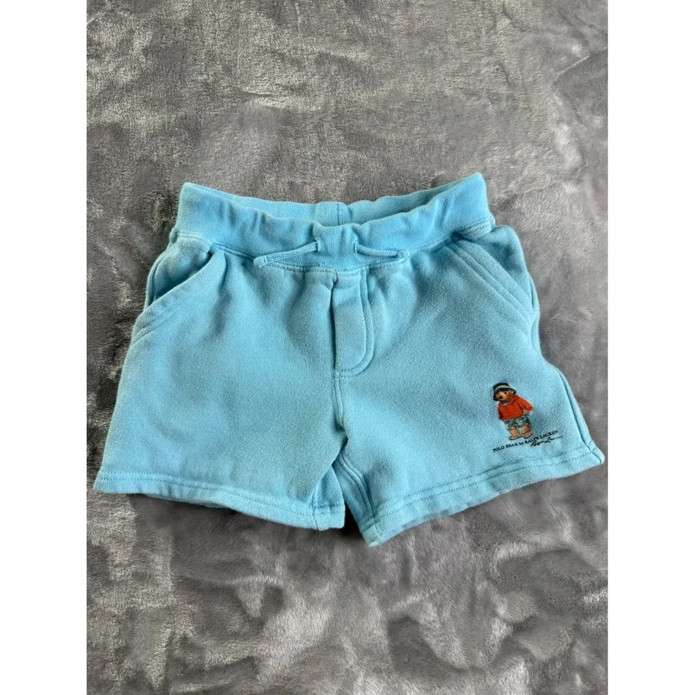 Polo Ralph Lauren Bear Boys Shorts 3T Blue Two Front Pockets Fleece Cotton